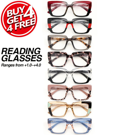 Reading Glasses - 8 Pack for Women Retro Print Color Clash Rectangular Spring Hinge Fashion - product detail view 2