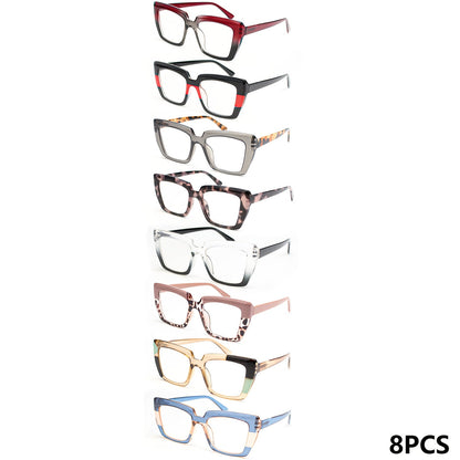 Reading Glasses - 8 Pack for Women Retro Print Color Clash Rectangular Spring Hinge Fashion - product detail view 12