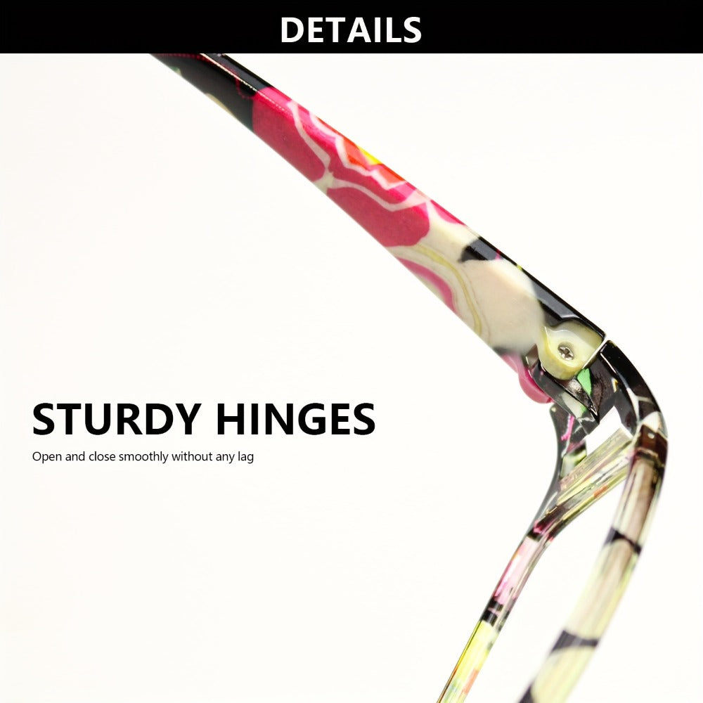 Reading Glasses - 9 Pack Floral Fashion Square Frame for Men & Women Hollow Design Wide - product detail view 11
