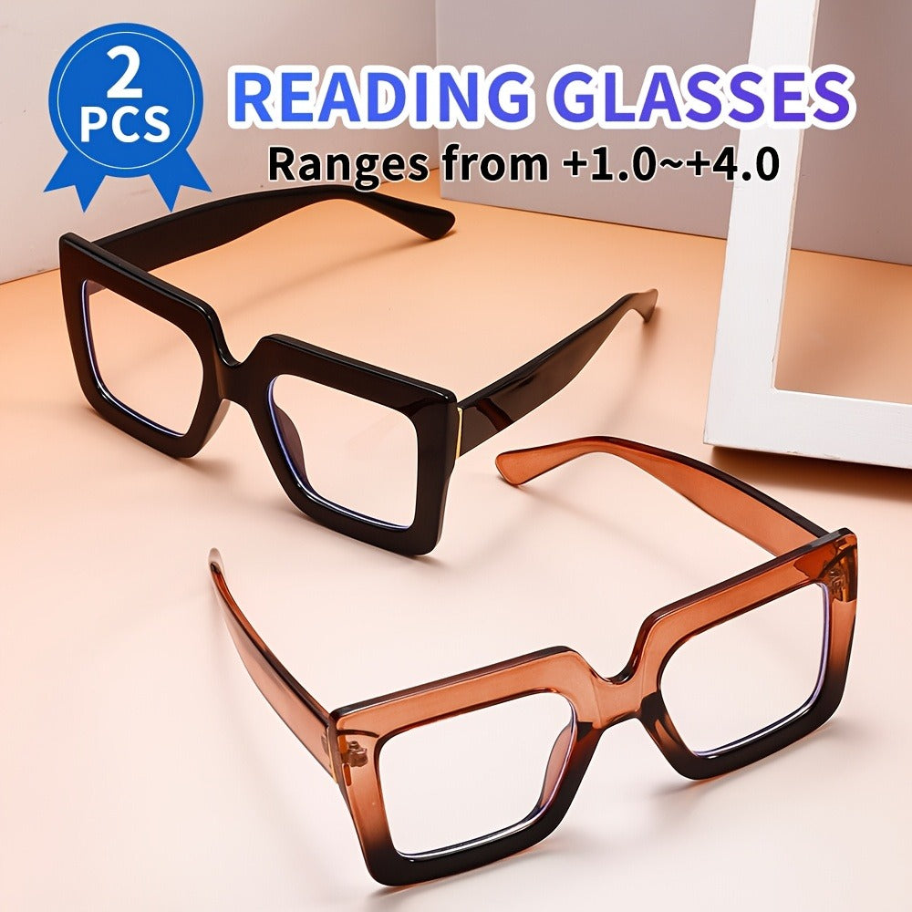 Reading Glasses - Anti Blue Light 2 Pairs Rectangular Large Frame UV Protection Computer - product detail view 6
