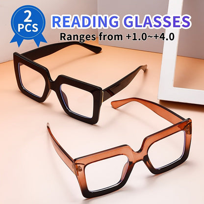 Reading Glasses - Anti Blue Light 2 Pairs Rectangular Large Frame UV Protection Computer - product detail view 6