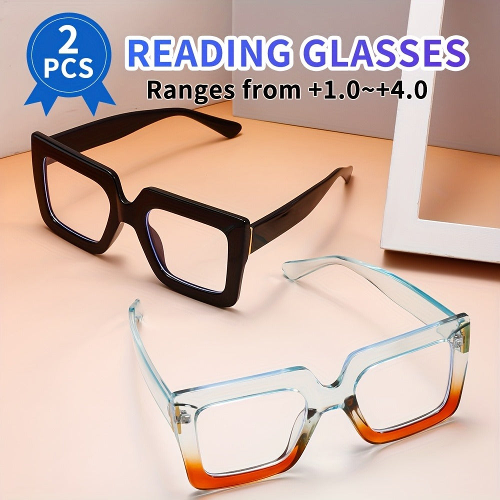 Reading Glasses - Anti Blue Light 2 Pairs Rectangular Large Frame UV Protection Computer - product detail view 7