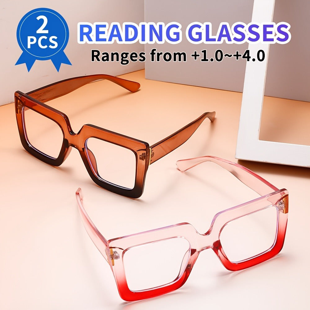 Reading Glasses - Anti Blue Light 2 Pairs Rectangular Large Frame UV Protection Computer - product detail view 9