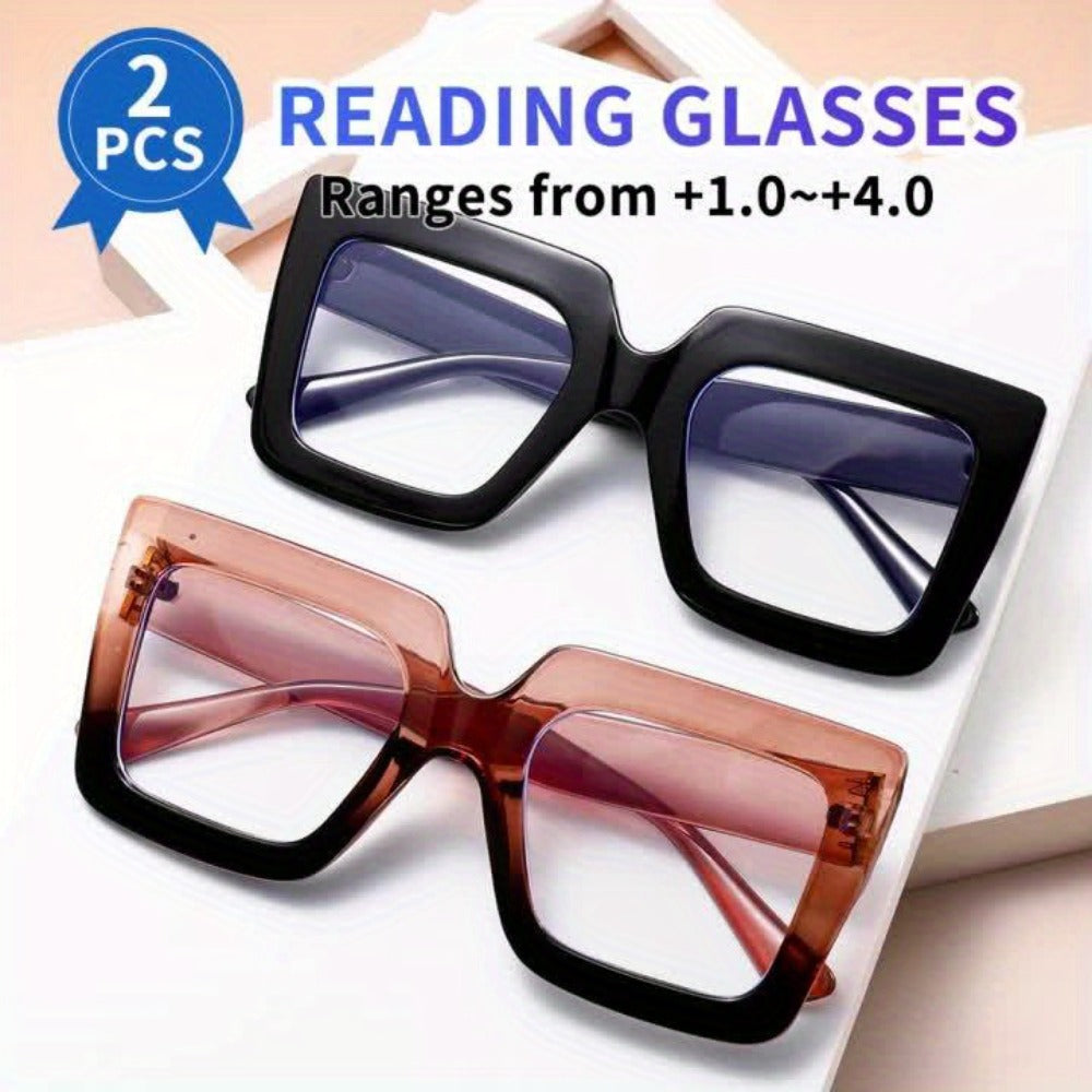 Reading Glasses - Anti Blue Light 2 Pairs Rectangular Large Frame UV Protection Computer - product detail view 10
