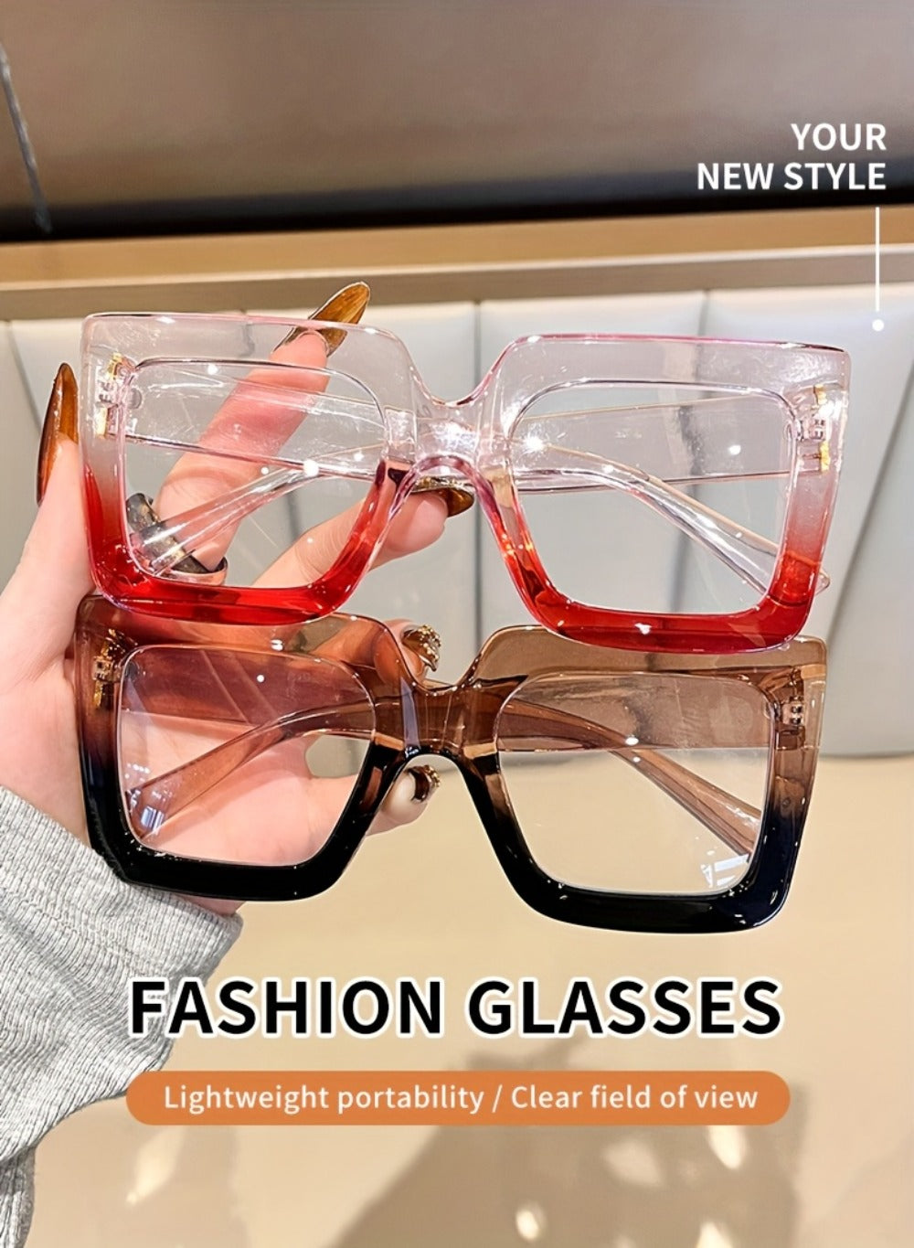 Reading Glasses - Anti Blue Light 2 Pairs Rectangular Large Frame UV Protection Computer - product detail view 11