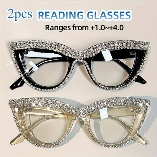 Reading Glasses - Cat Eye for Women 2 Pack Blue Light Blocking Rhinestone Decor PC Frame - main product view