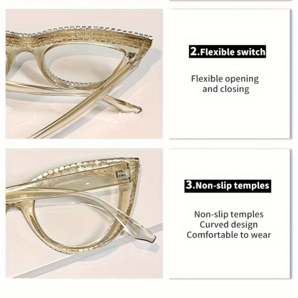 Reading Glasses - Cat Eye for Women 2 Pack Blue Light Blocking Rhinestone Decor PC Frame - product detail view 5