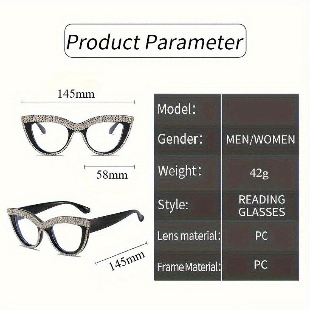 Reading Glasses - Cat Eye for Women 2 Pack Blue Light Blocking Rhinestone Decor PC Frame - product detail view 8