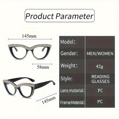 Reading Glasses - Cat Eye for Women 2 Pack Blue Light Blocking Rhinestone Decor PC Frame - product detail view 8