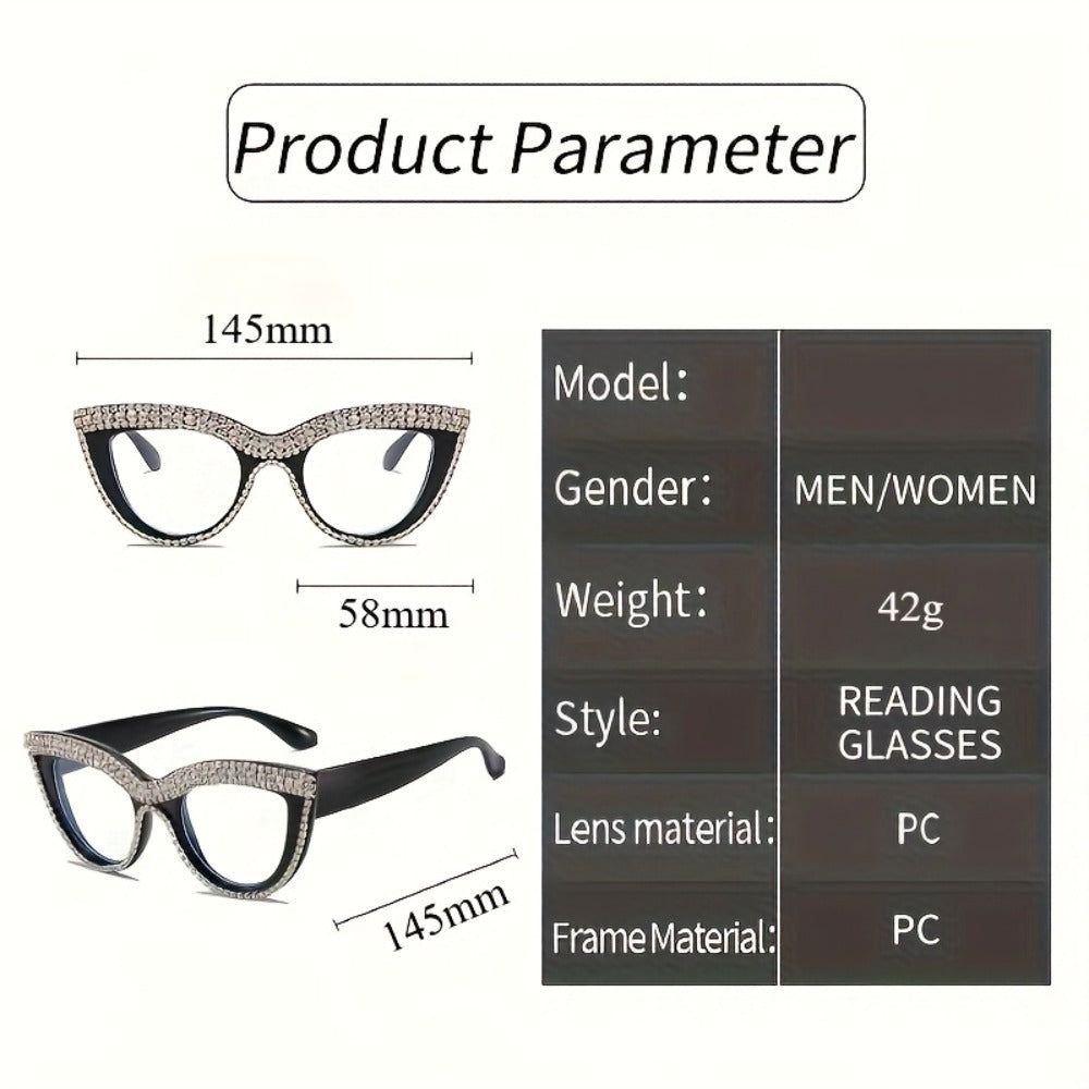 Reading Glasses - Cat Eye for Women 2 Pack Blue Light Blocking Rhinestone Decor PC Frame - product detail view 12