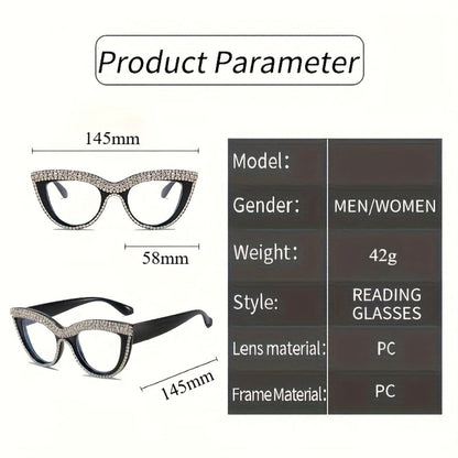 Reading Glasses - Cat Eye for Women 2 Pack Blue Light Blocking Rhinestone Decor PC Frame - product detail view 12