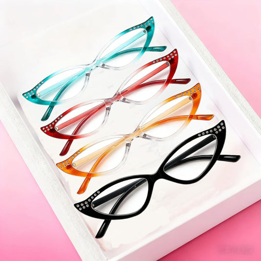 Reading Glasses - Cat Eye 4 Pack Rhinestone Accents Gradient Color Frames Metal Hinges - product detail view 2