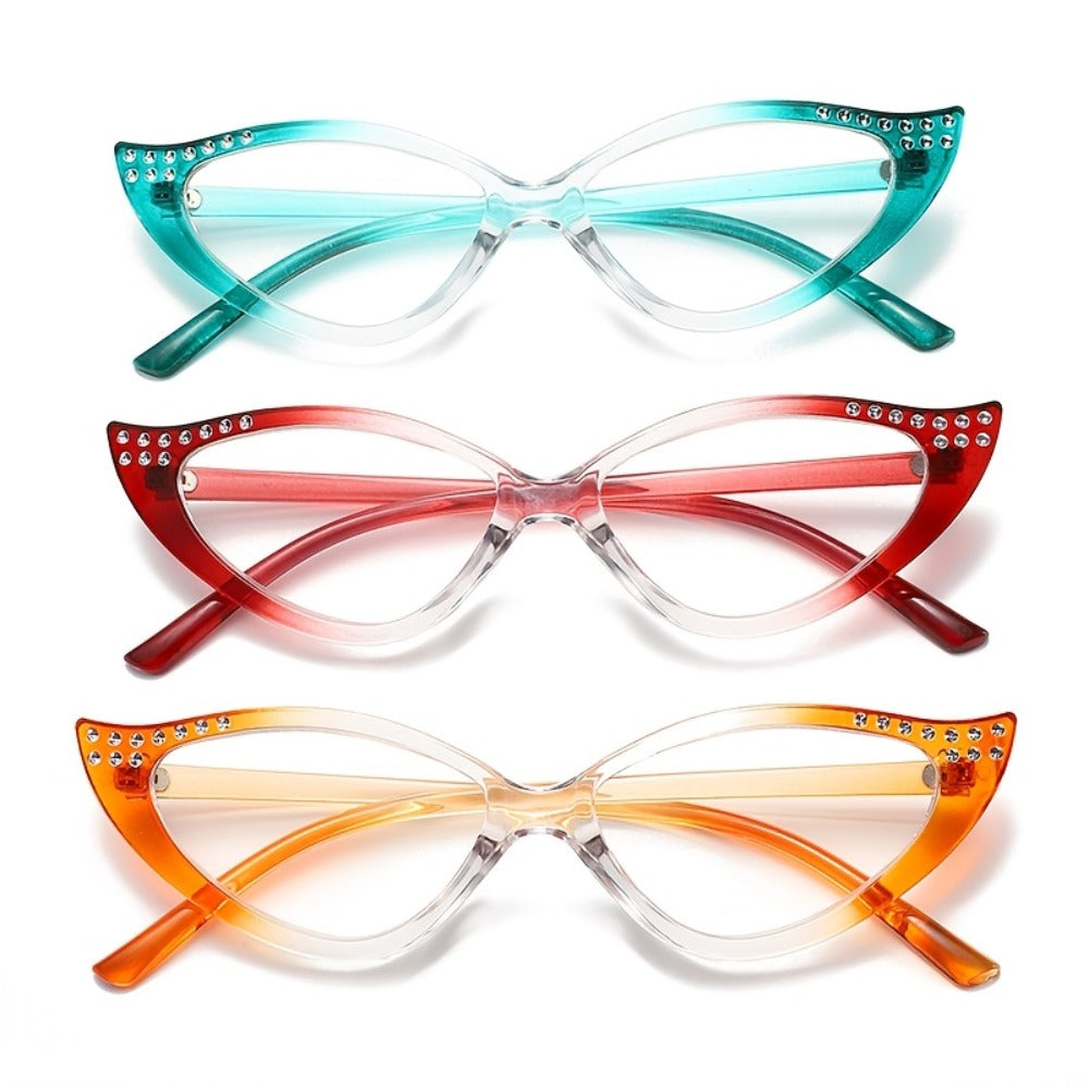 Reading Glasses - Cat Eye 4 Pack Rhinestone Accents Gradient Color Frames Metal Hinges - product detail view 3