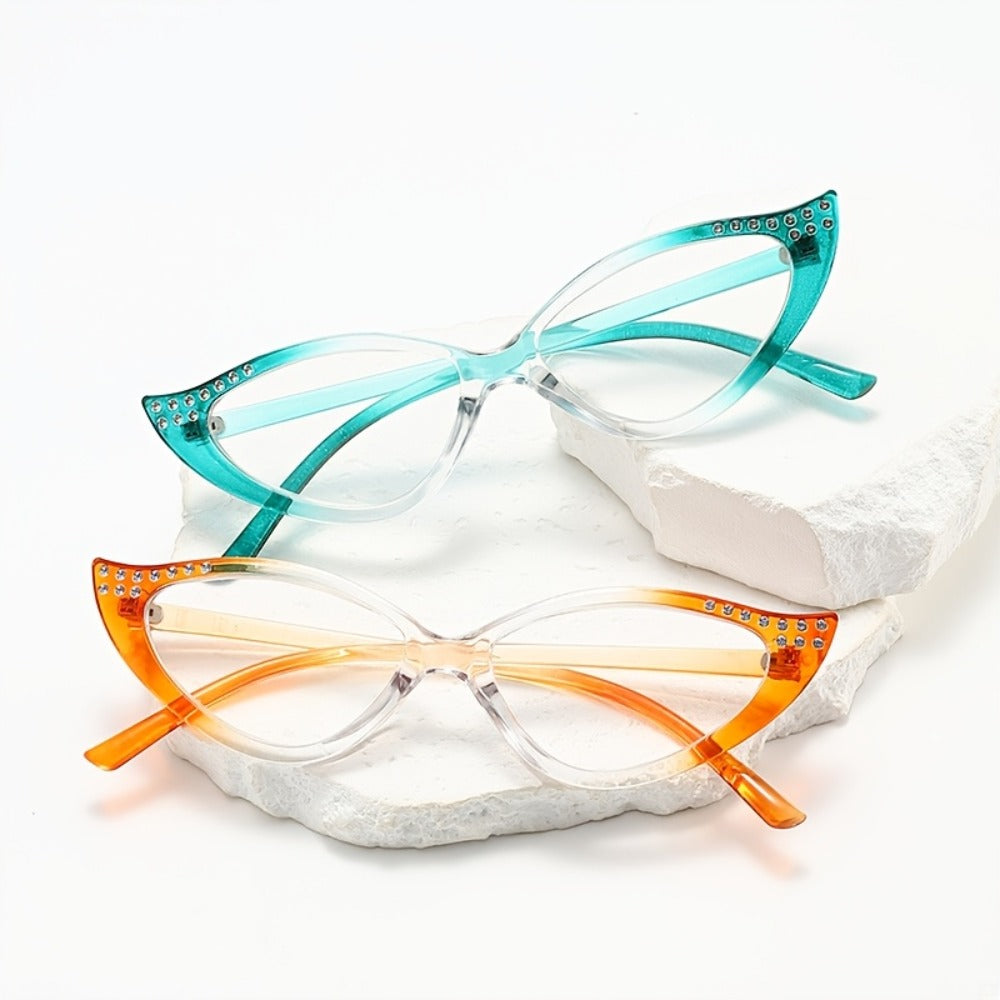 Reading Glasses - Cat Eye 4 Pack Rhinestone Accents Gradient Color Frames Metal Hinges - product detail view 6