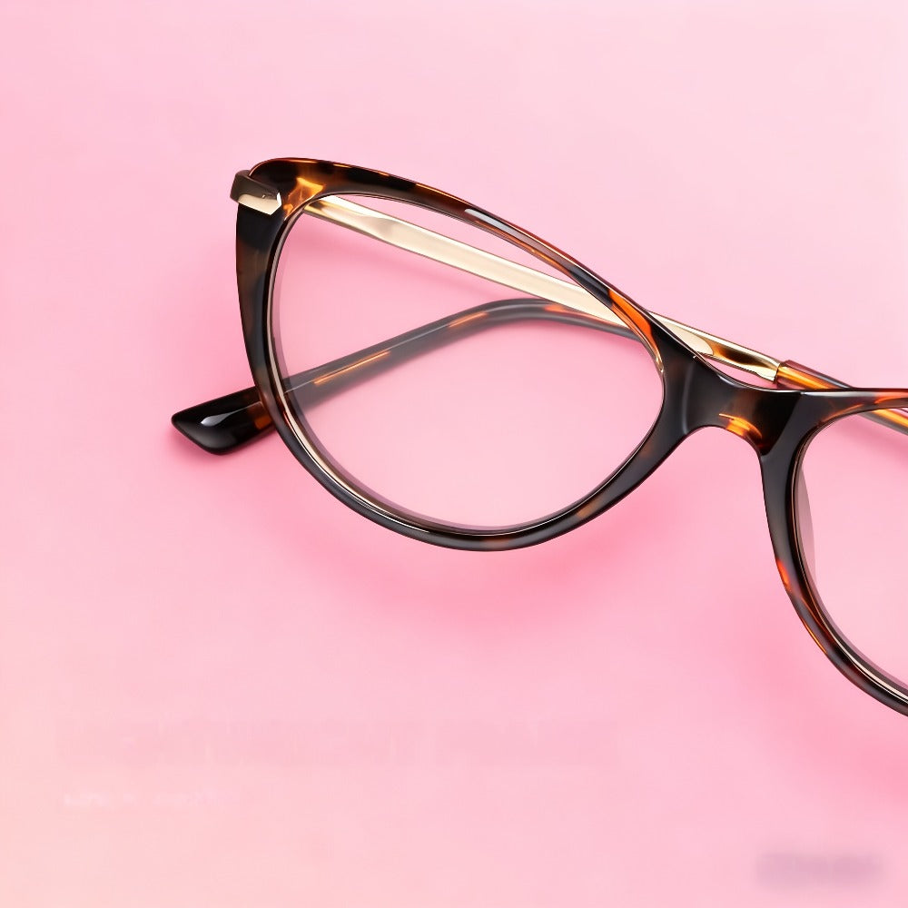Reading Glasses - Cat Eye for Women HD Lenses Retro Design Spring Temple Pink Leopard Black - product detail view 2