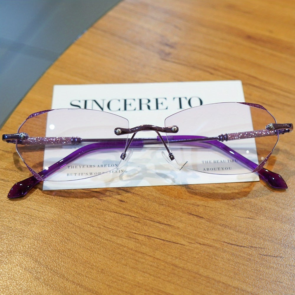 Reading Glasses - Diamond Women 3 Pack Rimless Diamond-Inlaid Edge Anti-Glare PC Lens - product detail view 2