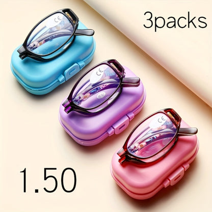 Reading Glasses - Folding 3 Pack Unisex Portable Compact Elegant Business Style Mixed Colors - product detail view 5