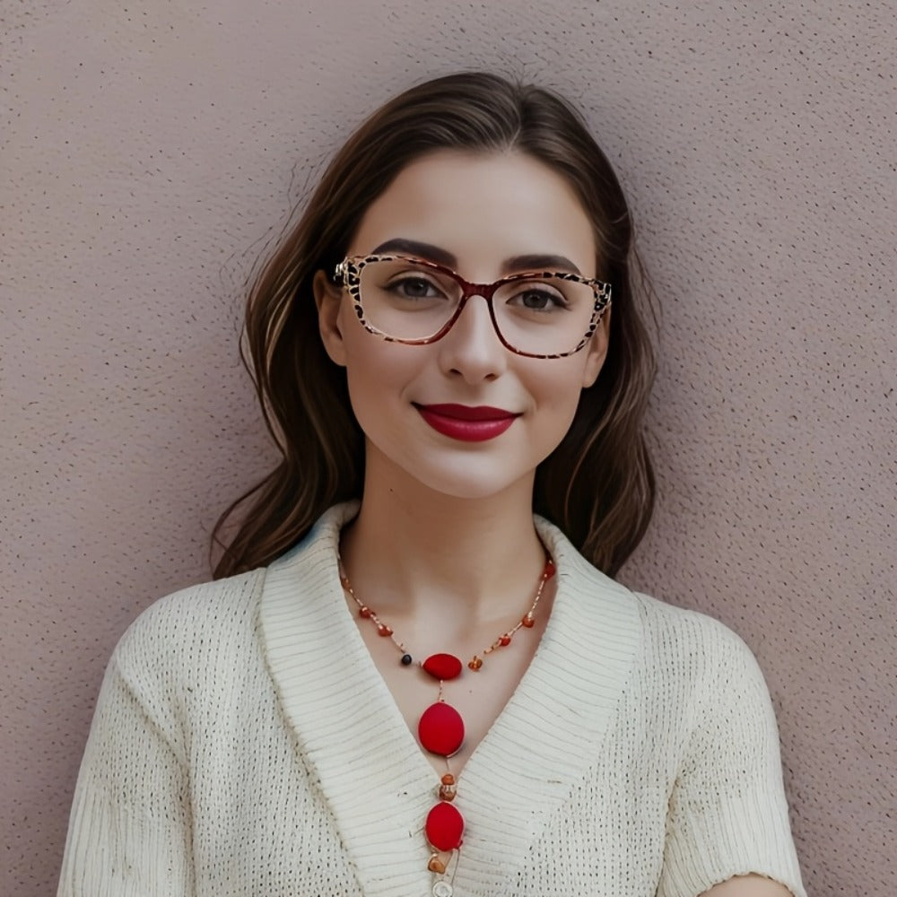 Reading Glasses - for Women Leopard Print Anti Blue Light HD Lenses Square Frame Metal - product detail view 2
