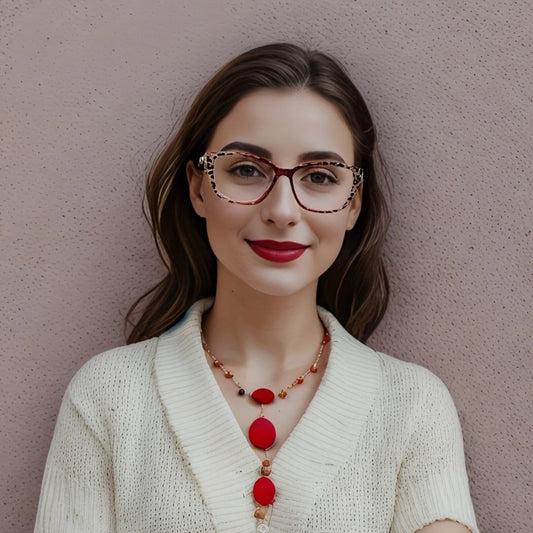 Reading Glasses - for Women Leopard Print Anti Blue Light HD Lenses Square Frame Metal - product detail view 2
