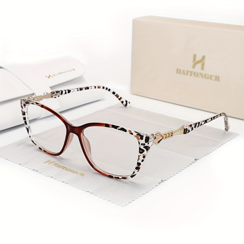 Reading Glasses - for Women Leopard Print Anti Blue Light HD Lenses Square Frame Metal - product detail view 4