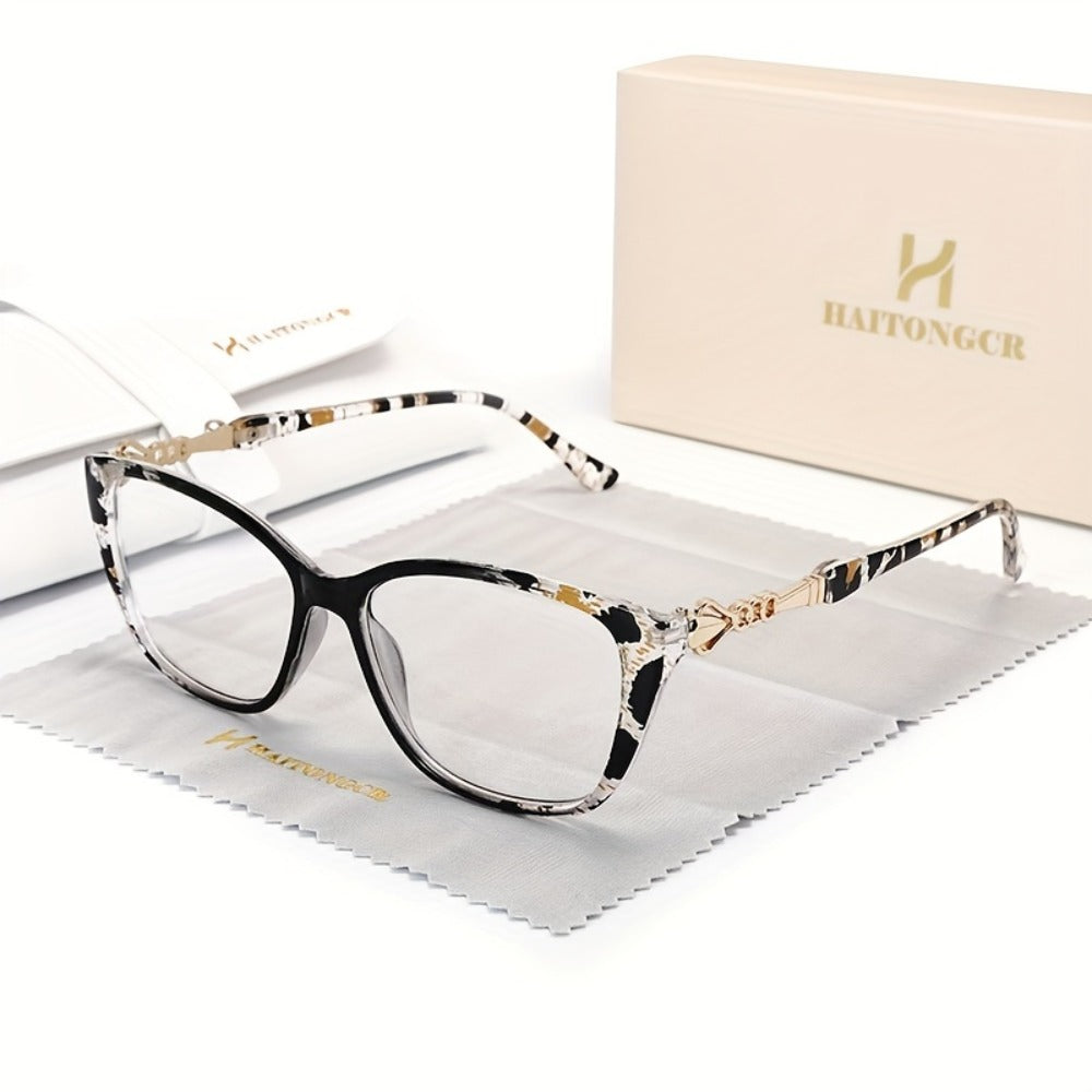 Reading Glasses - for Women Leopard Print Anti Blue Light HD Lenses Square Frame Metal - product detail view 6