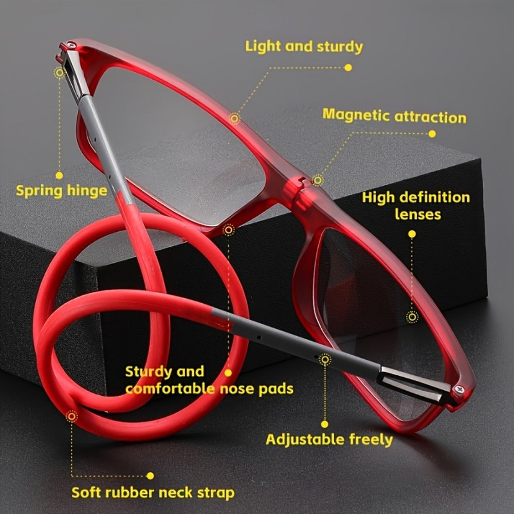 Reading Glasses - Magnetic 4-Pack Foldable Presbyopic Neck Hanging , Ultra-Light Square - product detail view 5