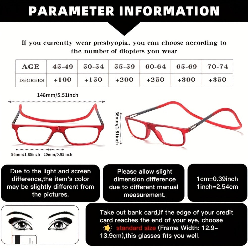 Reading Glasses - Magnetic 4-Pack Foldable Presbyopic Neck Hanging , Ultra-Light Square - product detail view 6