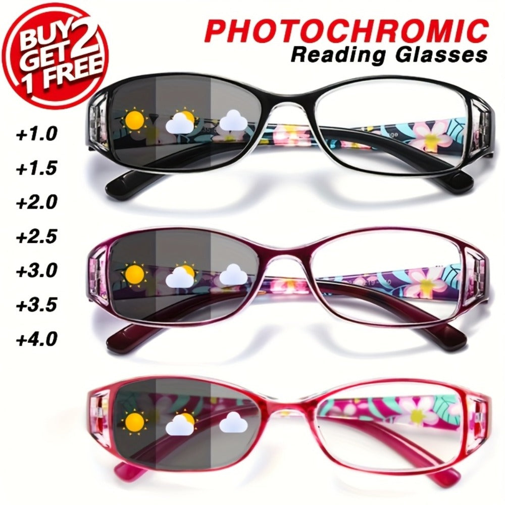 Reading Glasses - Photochromic 3 Pack for Women Floral Frame Light-Activated Color Changing - main product view