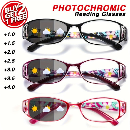 Reading Glasses - Photochromic 3 Pack for Women Floral Frame Light-Activated Color Changing - main product view