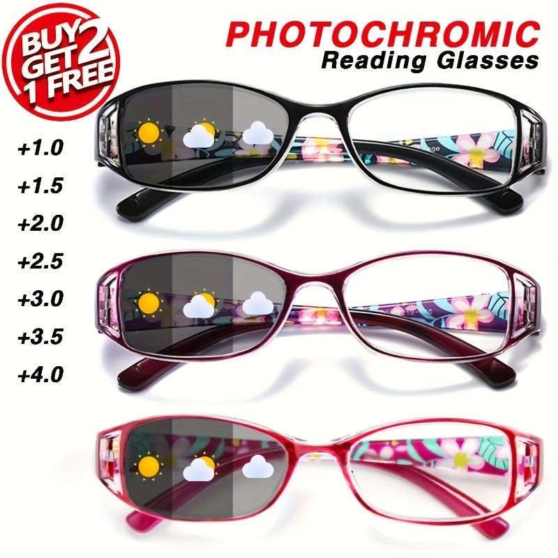 Reading Glasses - Photochromic 3 Pack for Women Floral Frame Light-Activated Color Changing - product detail view 7
