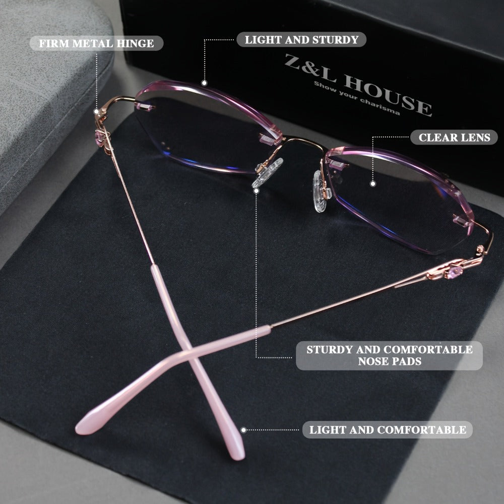 Reading Glasses - for Women Pink Rhinestone, Elegant Mirror Leg Magnifying Readers +1.0 to - product detail view 8