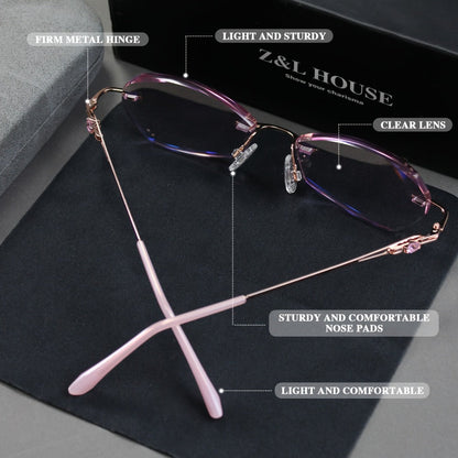 Reading Glasses - for Women Pink Rhinestone, Elegant Mirror Leg Magnifying Readers +1.0 to - product detail view 8