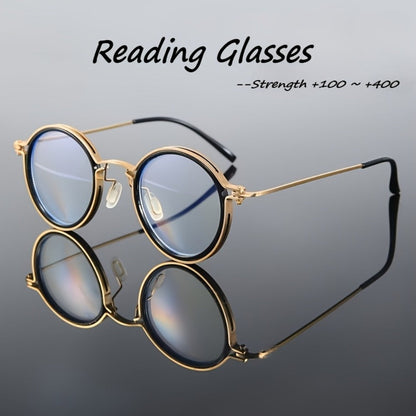 Reading Glasses - Retro Round Metal Frame HD Anti-Glare Lenses with Case, Unisex Vintage - main product view