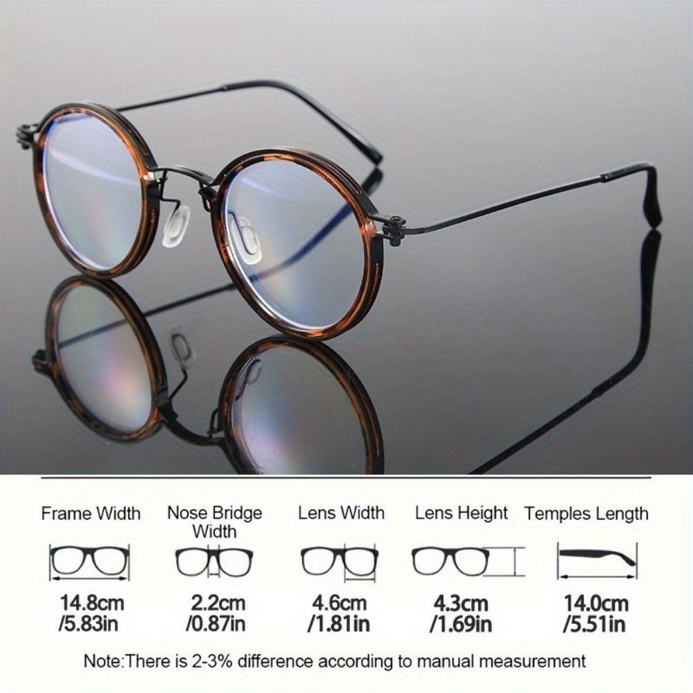 Reading Glasses - Retro Round Metal Frame HD Anti-Glare Lenses with Case, Unisex Vintage - product detail view 2