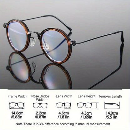 Reading Glasses - Retro Round Metal Frame HD Anti-Glare Lenses with Case, Unisex Vintage - product detail view 2