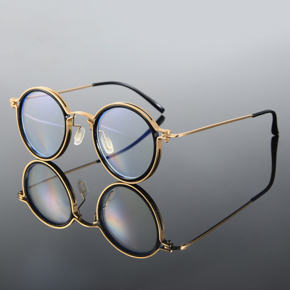 Reading Glasses - Retro Round Metal Frame HD Anti-Glare Lenses with Case, Unisex Vintage - product detail view 4