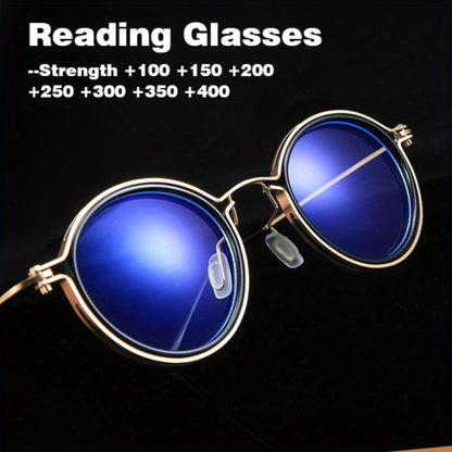 Reading Glasses - Retro Round Metal Frame HD Anti-Glare Lenses with Case, Unisex Vintage - product detail view 7