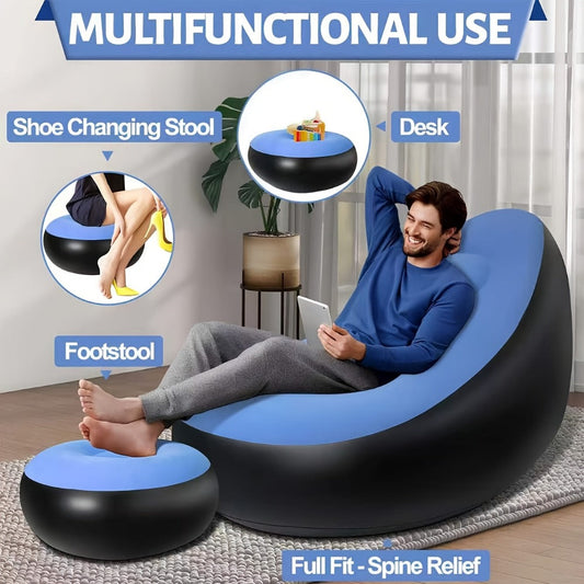 Inflatable Sofa, Couch with Ottoman Portable Reclining Air Sofa for Adults Indoor Outdoor shown in the main product view