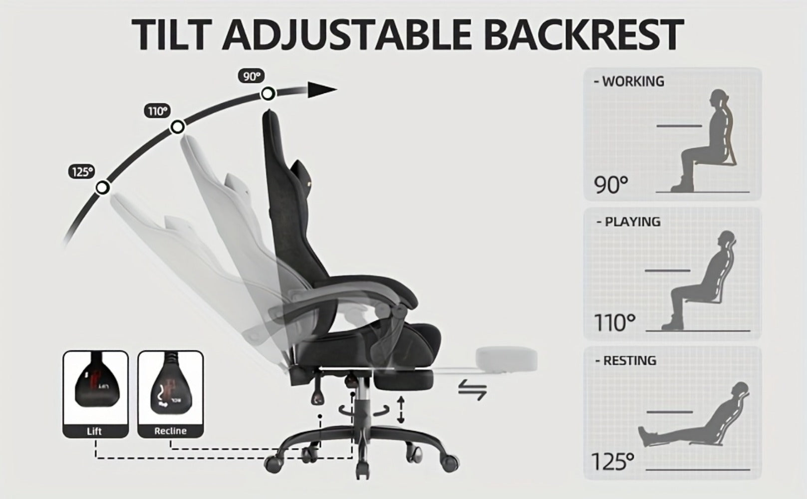 Reclining Velvet Gaming Chair, Ergonomic Video Game Chair for Home Office detail image - detail view 16