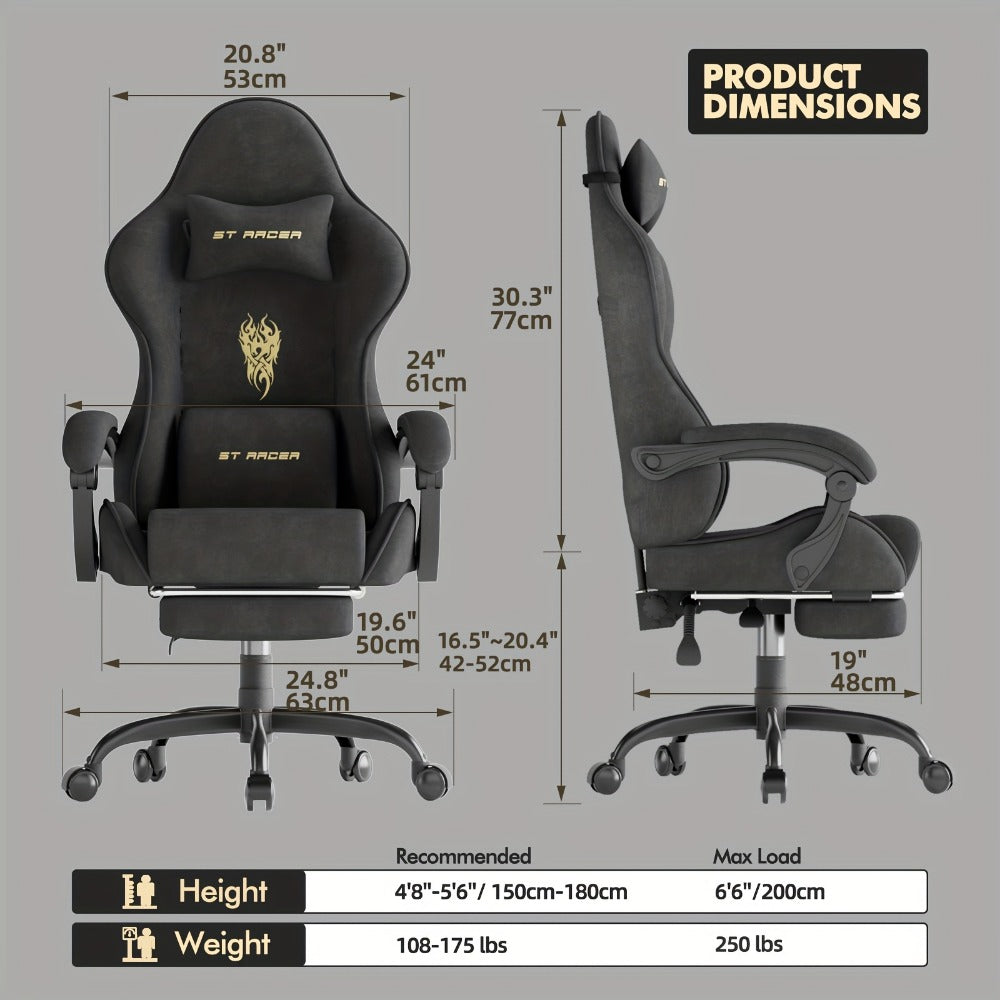Reclining Velvet Gaming Chair, Ergonomic Video Game Chair for Home Office detail image - detail view 4