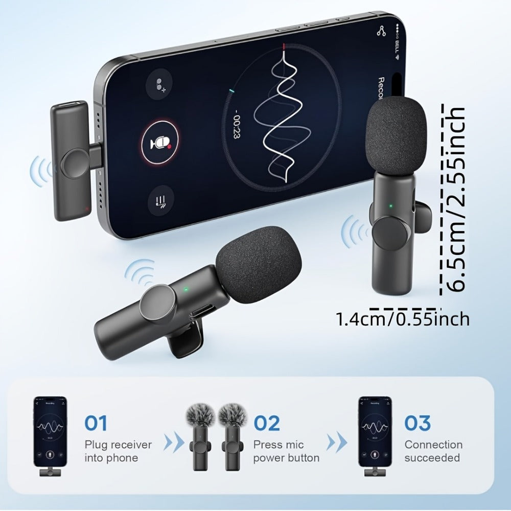Recording Microphone, Portable, Wireless, USB-C, 2pcs, Lapel for Recording and Streaming detail image - detail view 6