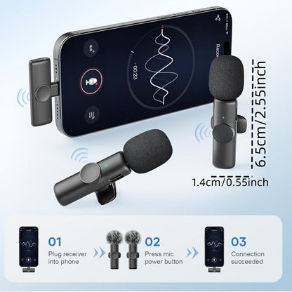 Recording Microphone, Portable, Wireless, USB-C, 2pcs, Lapel for Recording and Streaming detail image - detail view 6