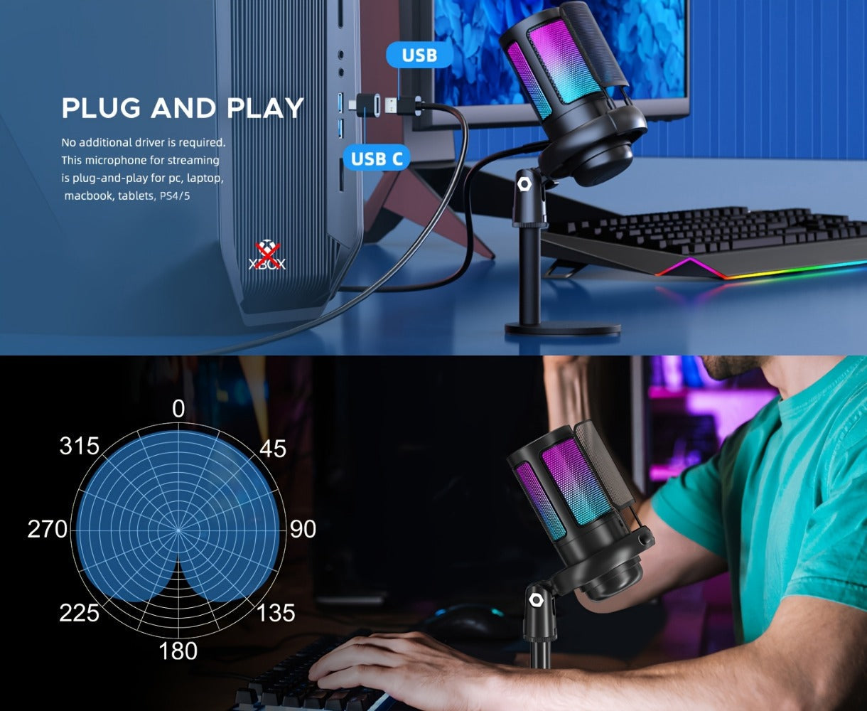 Recording Microphone, USB, RGB, USB-C, Computers, Ideal for Recording and Streaming detail image - detail view 10