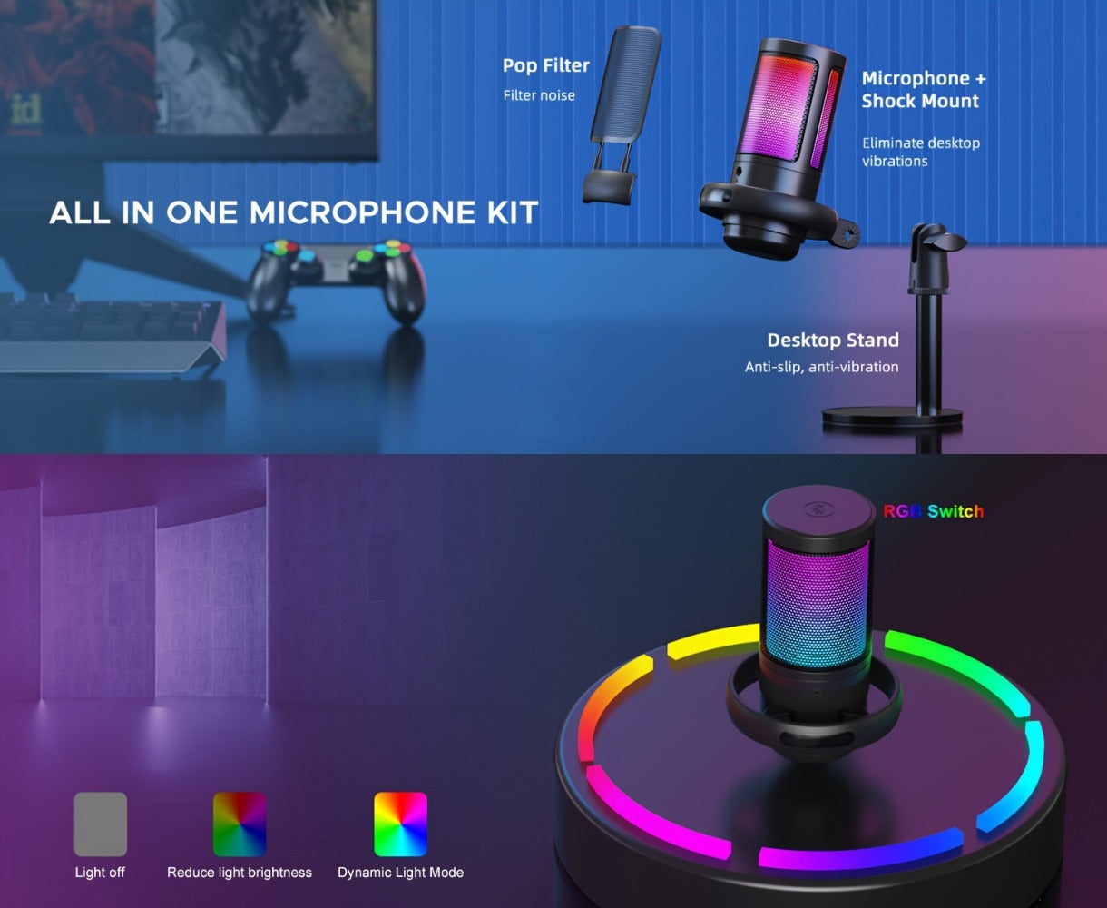 Recording Microphone, USB, RGB, USB-C, Computers, Ideal for Recording and Streaming detail image - detail view 11