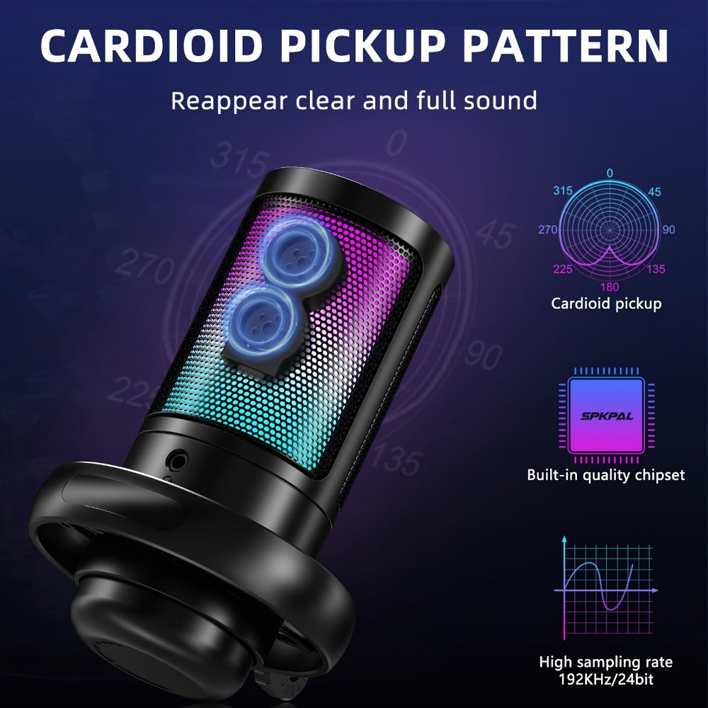 Recording Microphone, USB, RGB, USB-C, Computers, Ideal for Recording and Streaming detail image - detail view 3