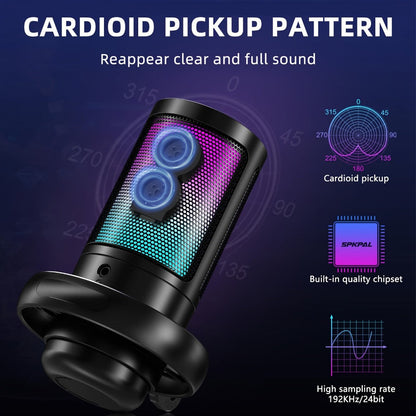 Recording Microphone, USB, RGB, USB-C, Computers, Ideal for Recording and Streaming detail image - detail view 3