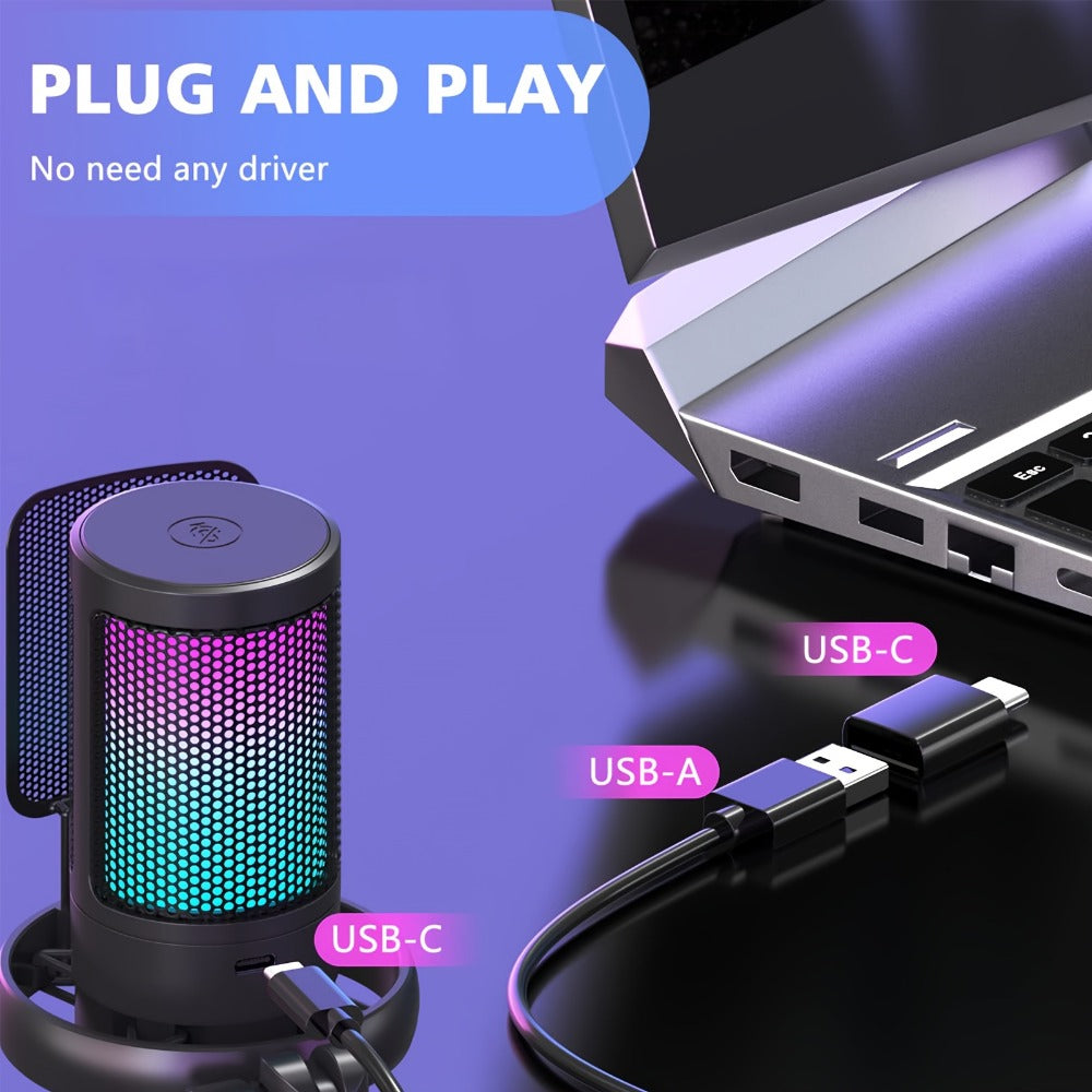 Recording Microphone, USB, RGB, USB-C, Computers, Ideal for Recording and Streaming detail image - detail view 5