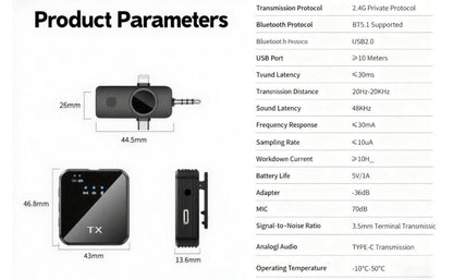 Recording Microphone, Wireless, 328ft, 3-in-1, Mini for Recording and Streaming detail image - detail view 16