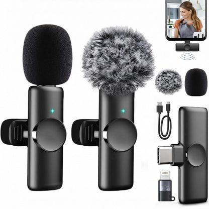Recording Microphone shown in the 2 pieces microphones + 4 ear caps + dual adapters option