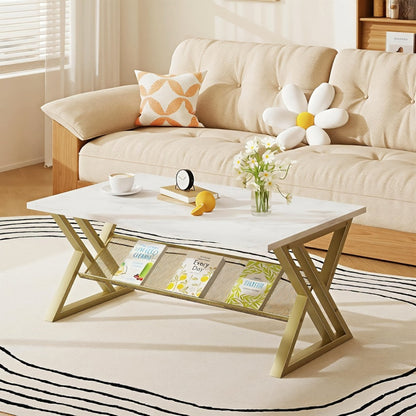Rectangular Faux Marble Coffee Table for Living Room and Bedroom detail image